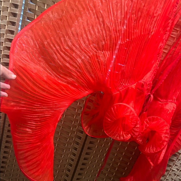 WynneLayers Red Pleated Draped Cape Jacket - Picture 2 of 8